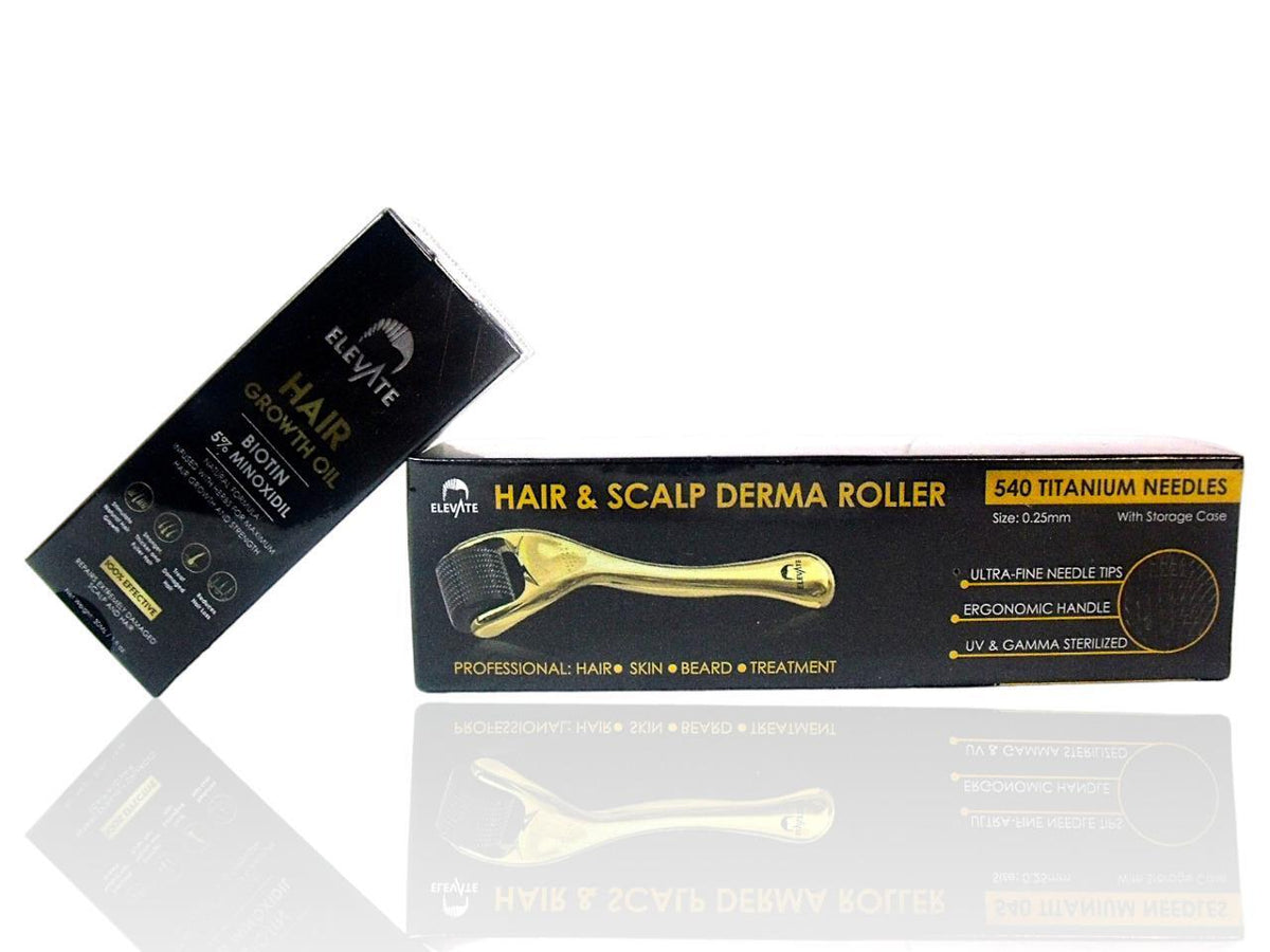Hair Growth Oil & Derma Roller Kit - 1oz Biotin with Microneedles