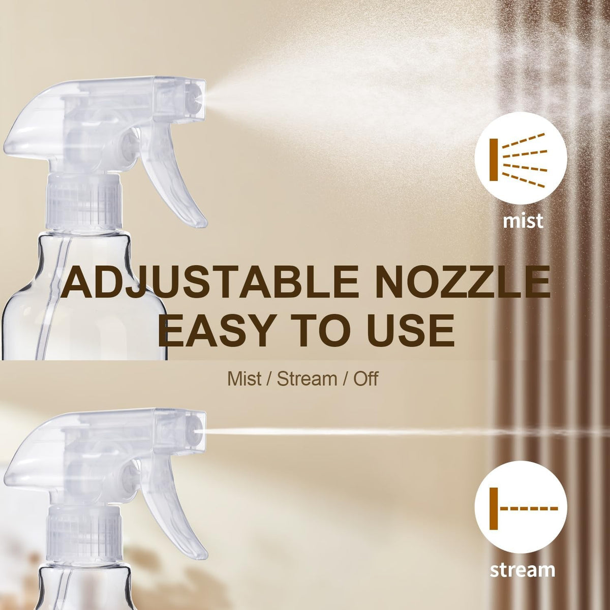 Heavy Duty Plastic Spray Bottles 16.9oz 2-Pack with Mist & Stream Modes