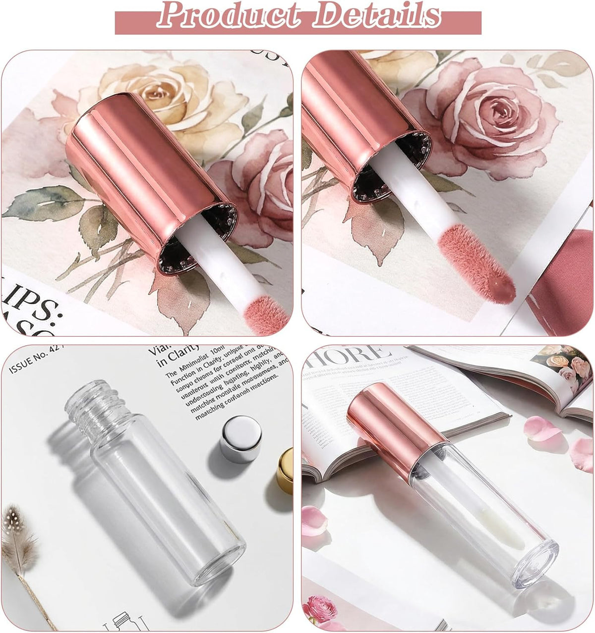 12 Pcs Mini Refillable Lip Gloss Containers 1.2ml with Brush & Rubber Insert