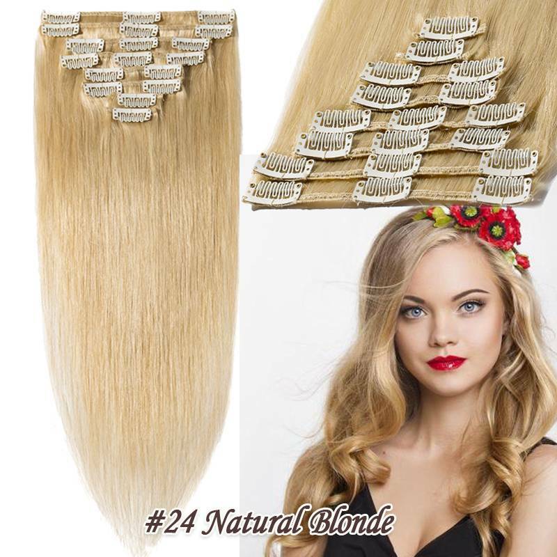 Clip In Hair Extensions Full Head Remy Human Hair 8-24 Inch Multiple Colors & Lengths