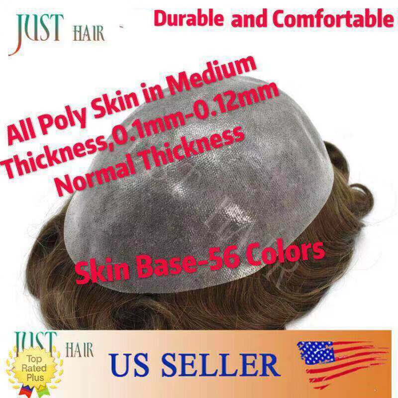 Men's Hair Replacement System Full Poly Skin Toupee - Remy Human Hair Wig