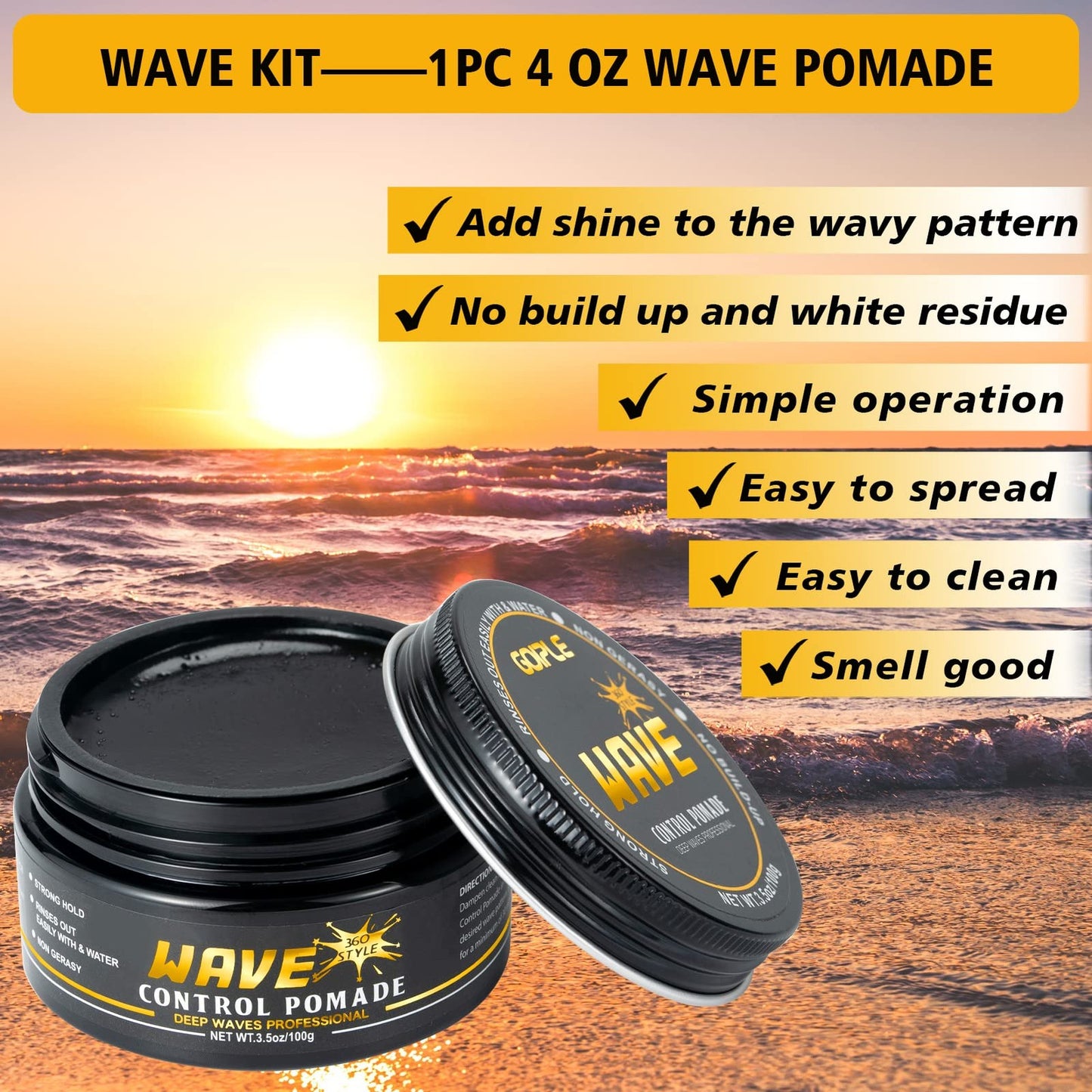 Men's Strong Hold Wave Pomade Kit for 360 Waves Natural Hair Control