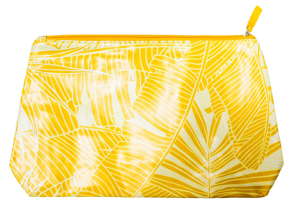 Travel Makeup Bag with Internal Zippered Compartment - Floral Yellow 13x8x4 Inches
