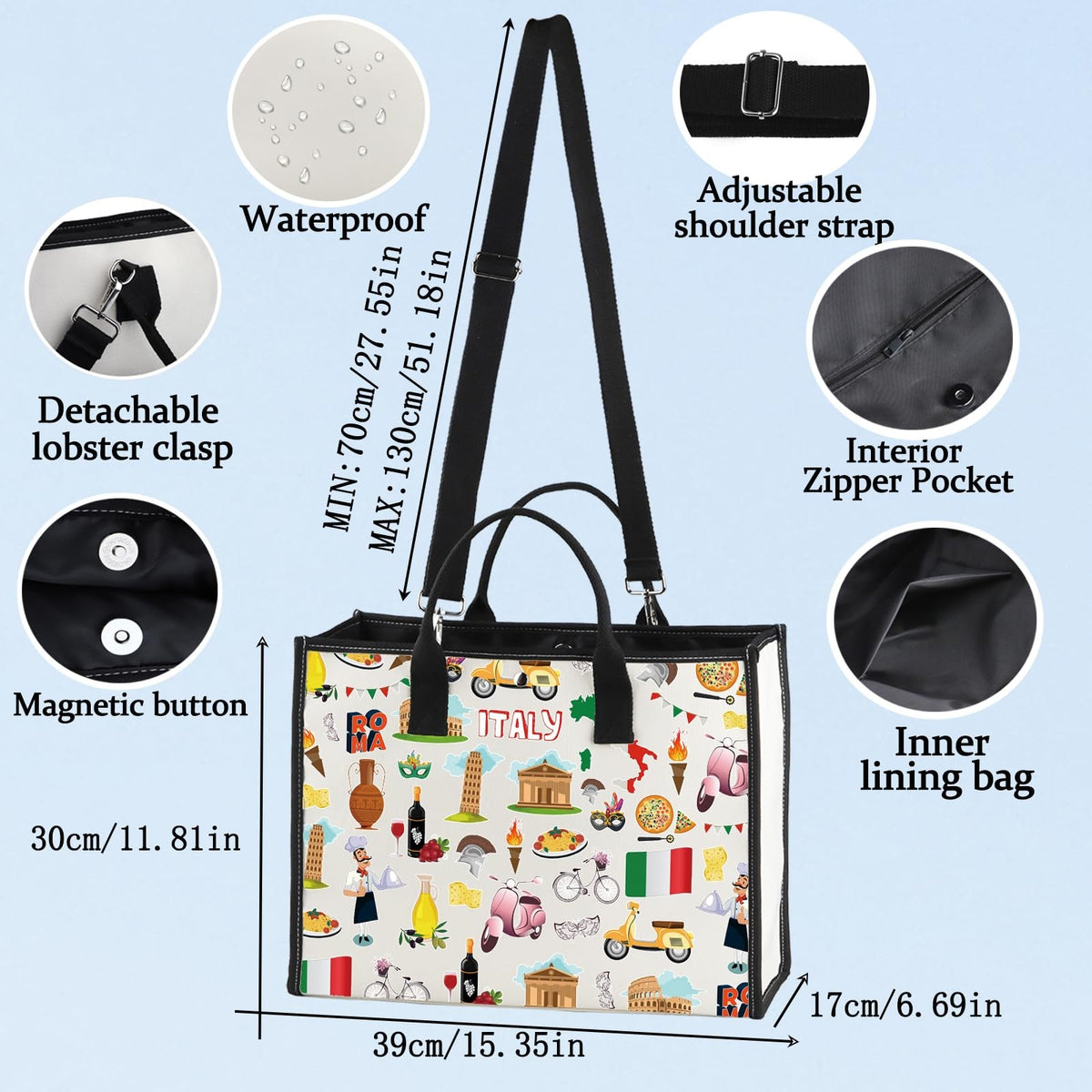 Italy Travel Pouch Bag - Rome, Pisa, Colosseum, Venice Souvenir Gift