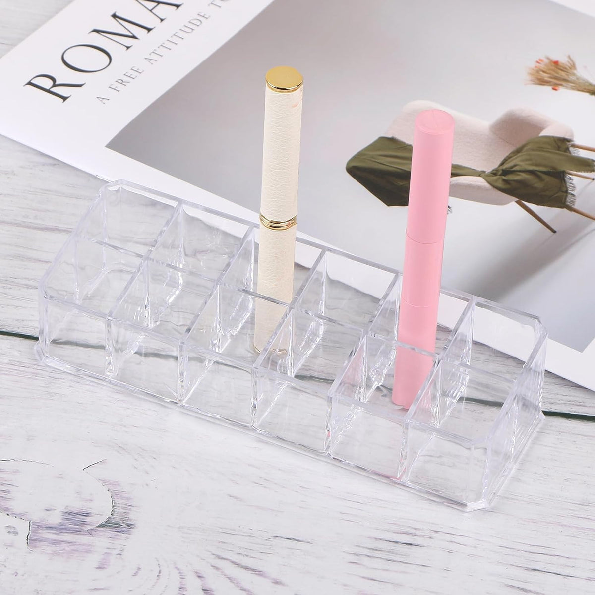 Acrylic Lipstick Organizer Case - 12 Slots Cosmetic Storage Box
