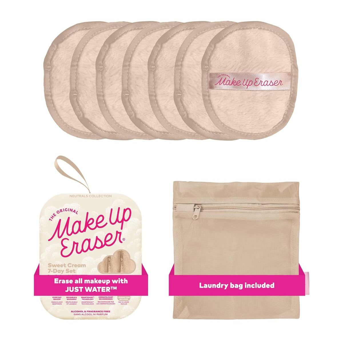 Makeup Remover Cloths 7-Day Set with Laundry Bag - Water-Based & Reusable