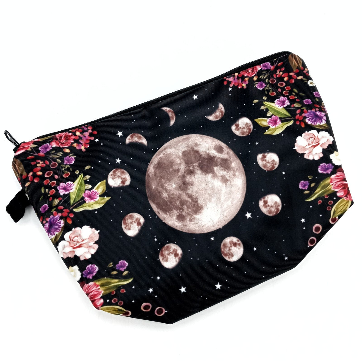 Moon Lunar Phases Floral Makeup Bag - Zippered Cosmetic Pouch