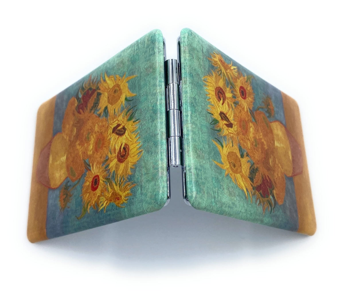 Square Compact Mirror for Purse and Travel - Foldable, Magnifying, Lighted, Sunflowers Design