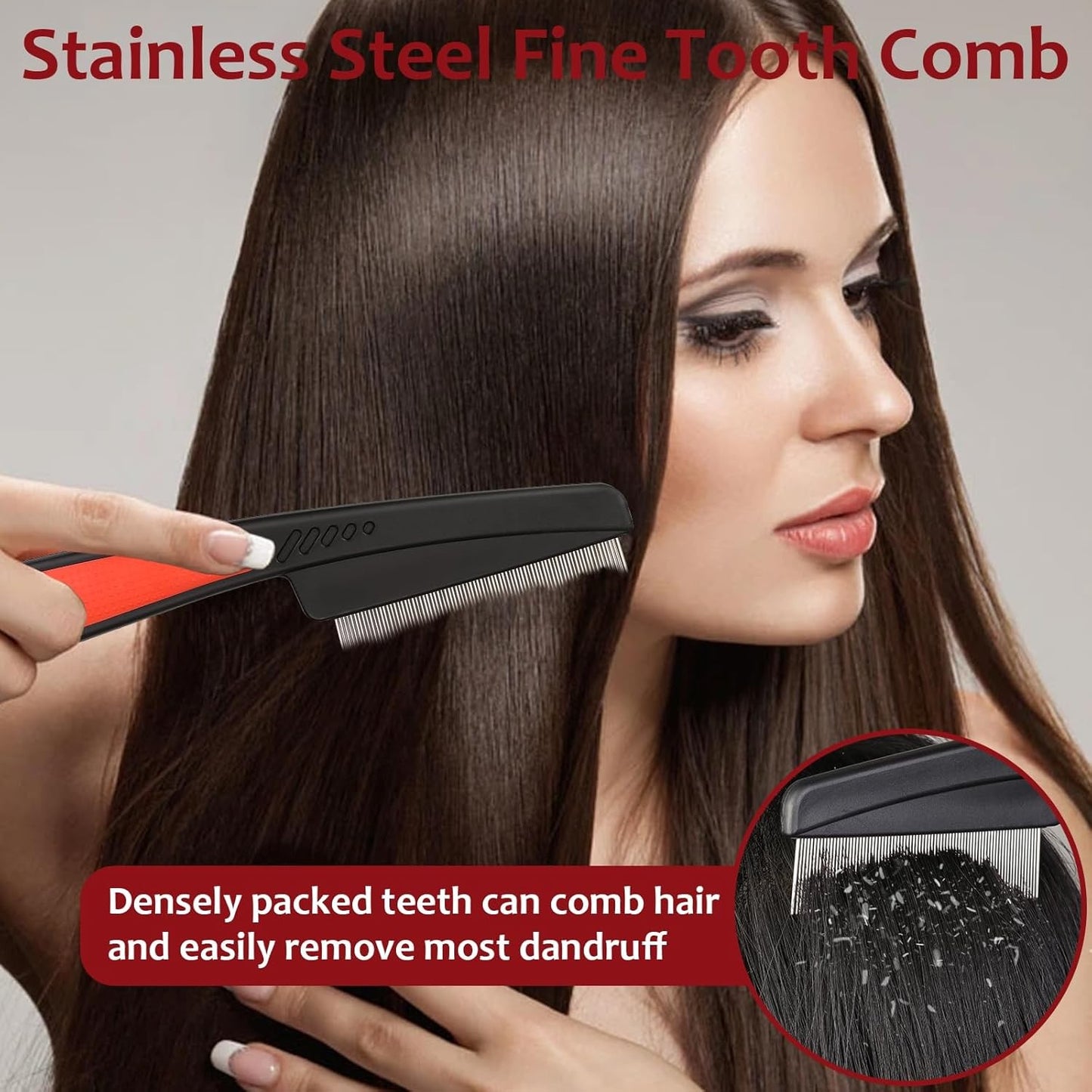 Dandruff Comb Set for Scalp Detox & Hair Care - Stainless Steel & Massage Brush