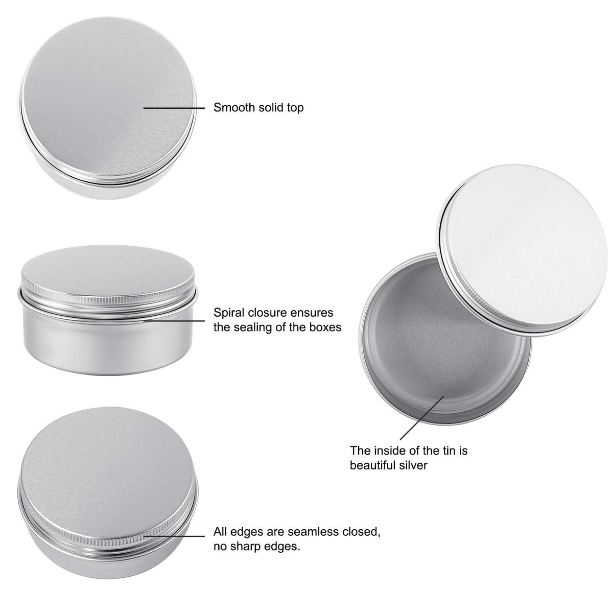 36 Pack 4oz Aluminum Candle Tins with Screw Lids - Round Metal Storage Containers