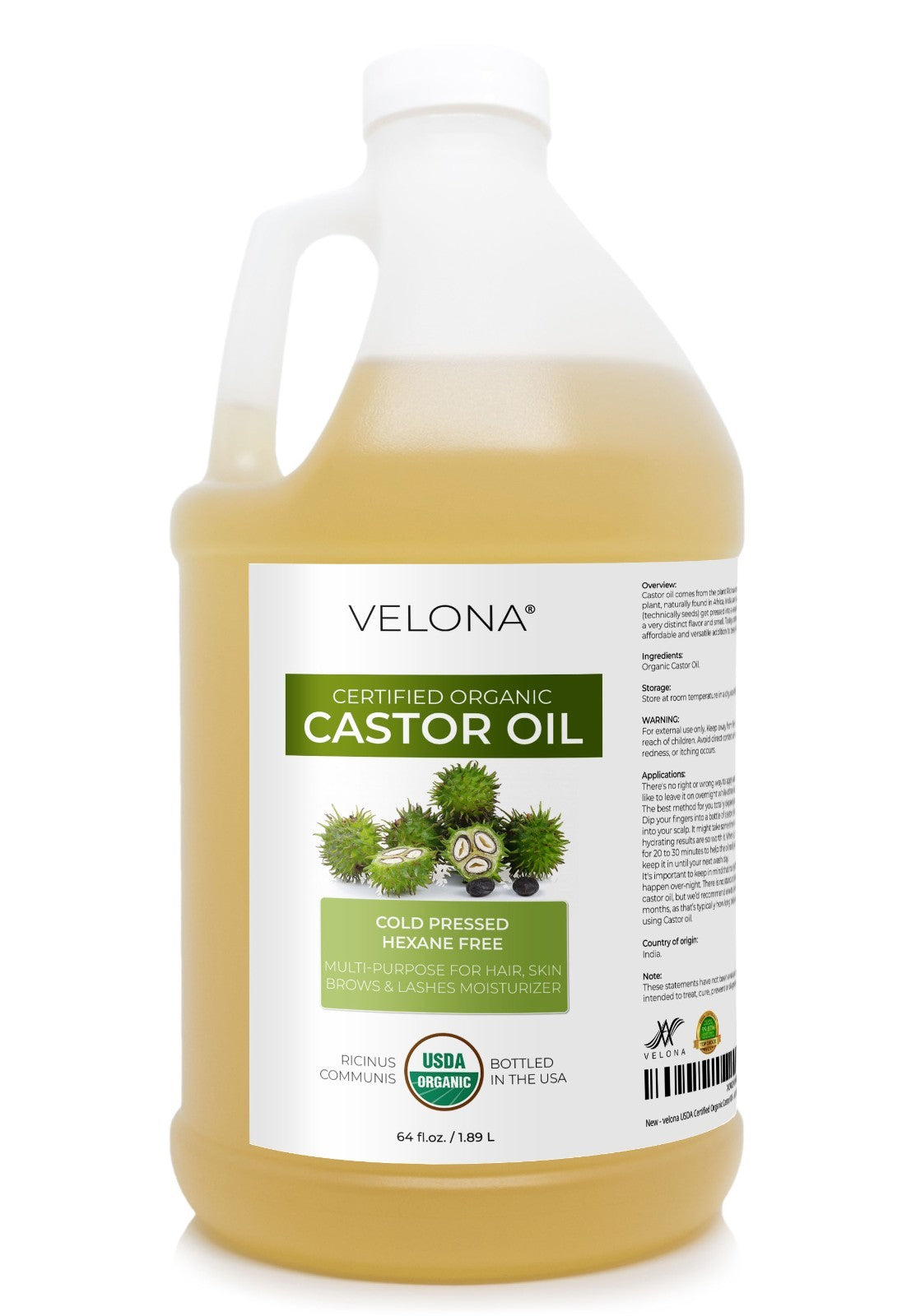 Organic Castor Oil for Hair & Skin - 2 Fl Oz to 1 Gallon, USDA Certified