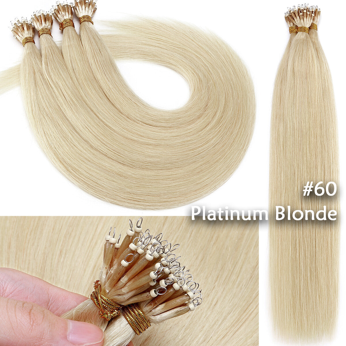 Nano Ring Hair Extensions 100% Human Remy Hair Micro Loop Beads I Tip 300G