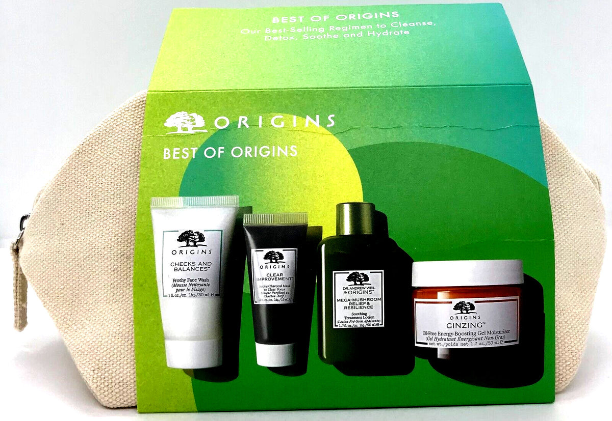 Origins 4-Piece Skincare Set - Energy-Boosting Gel, Lotion, Face Wash & Mask