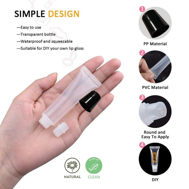6Pcs Clear Lip Gloss Tubes Set - Empty Refillable Squeeze Containers, 10ml
