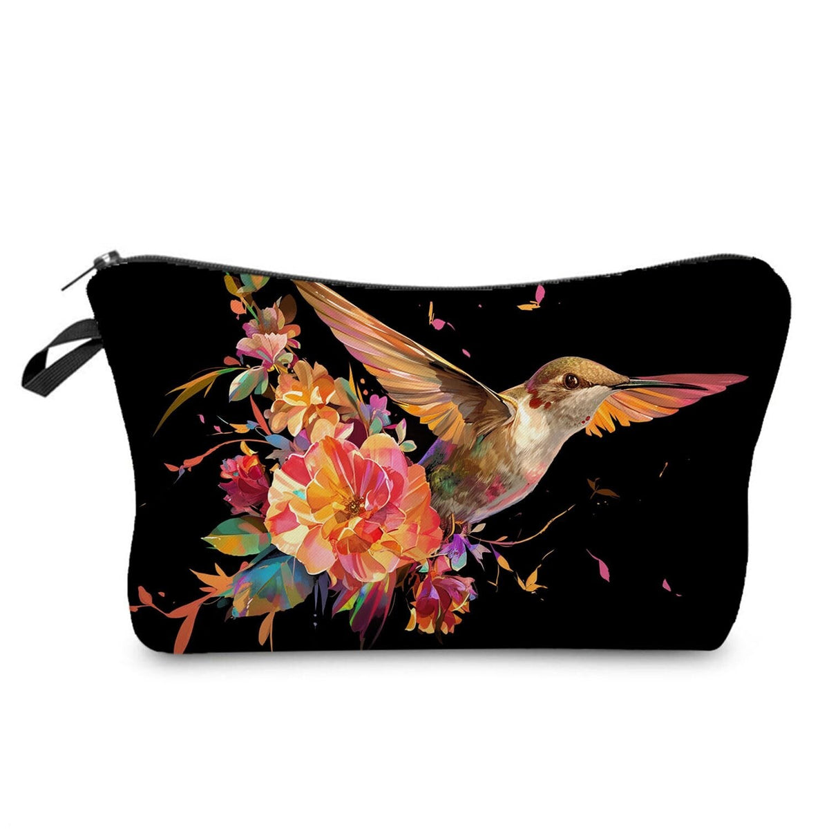 Cute Small Makeup Bag with Floral Hummingbird Design - Travel Organizer, Gift for Women