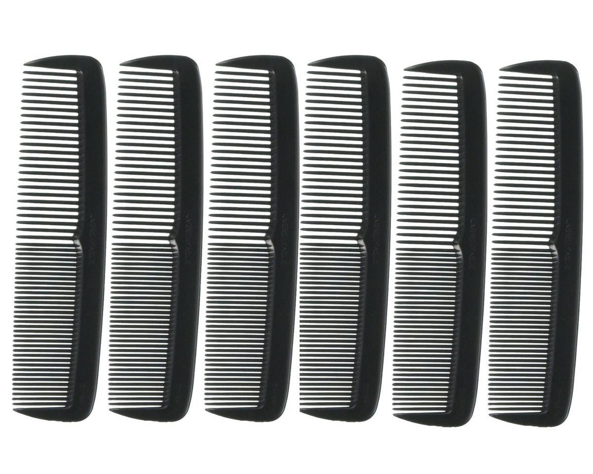 6 Pack 5-Inch Black Plastic Hair Combs - Pocket Size & Flexible