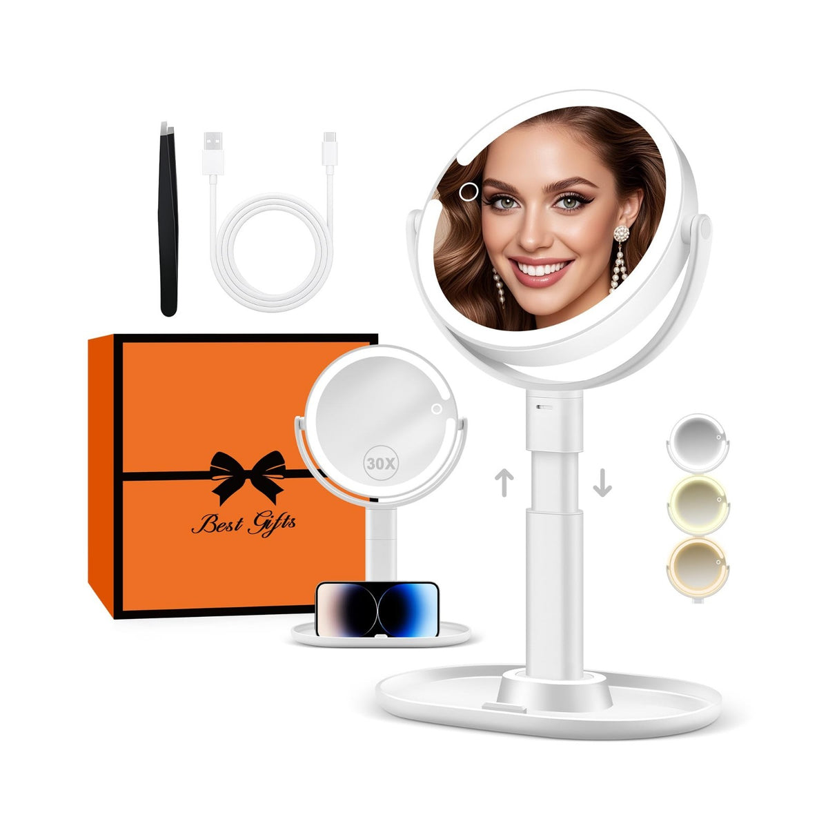 Rechargeable Illuminated Vanity Mirror with 30X Magnification & 3 Lighting Modes