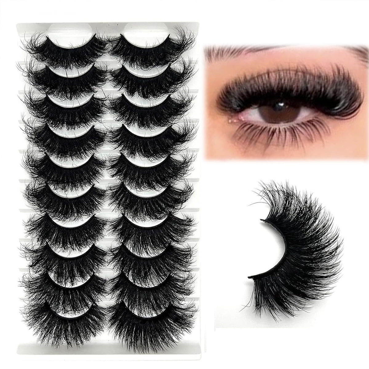Mink Lashes 25mm Dramatic False Eyelashes, 10 Pairs Fluffy Strips