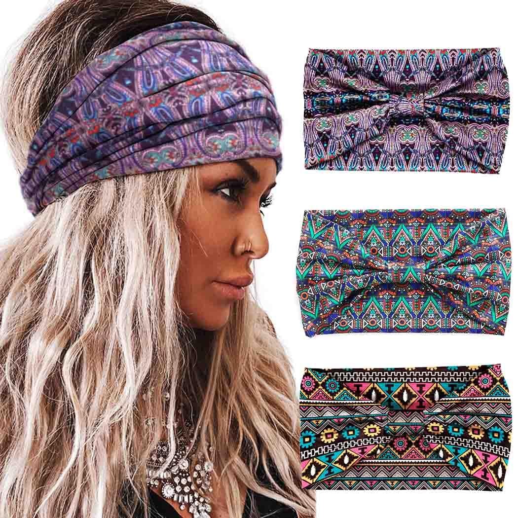 Boho Headbands Wide Knotted Hairbands 1 Count (Pack of 3), Multicolor