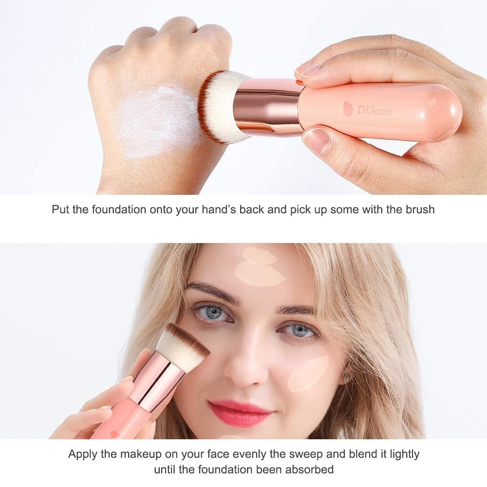 Flat Top Kabuki Foundation Brush for Flawless Makeup Blending - Dense Synthetic Bristles