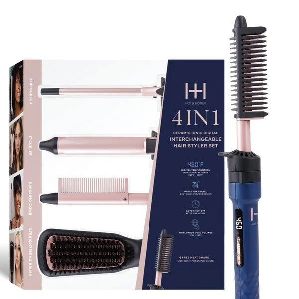 4-in-1 Ceramic Ionic Hair Styler with Interchangeable Attachments - Travel Friendly
