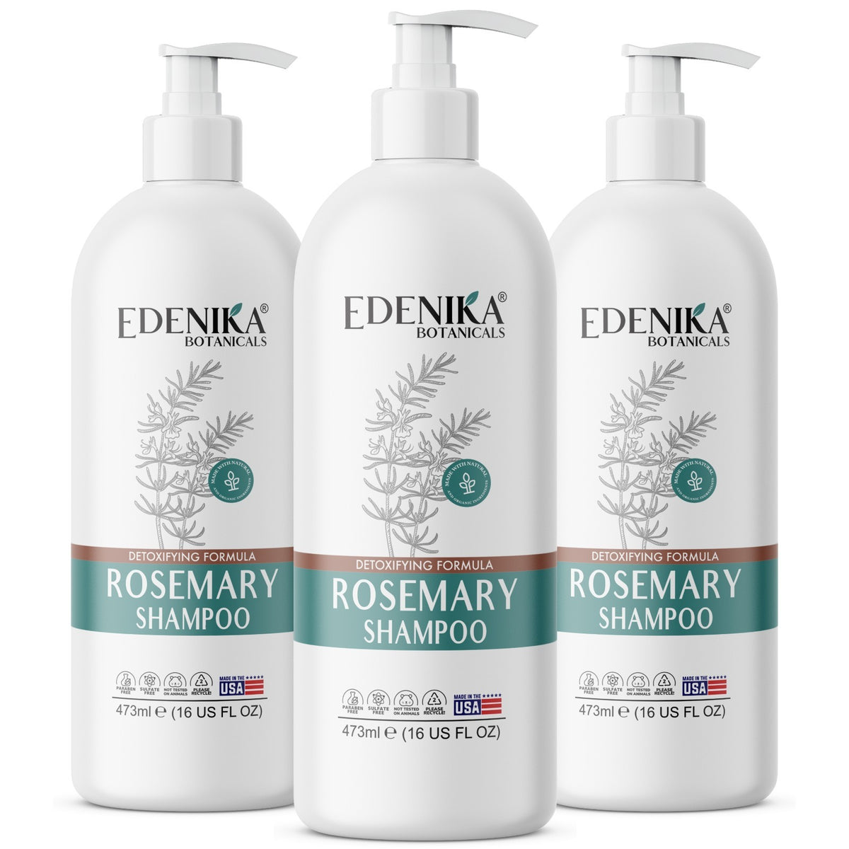 Organic Rosemary Shampoo with Biotin for Hair Loss & Thickening - 16 oz, Pack of 3