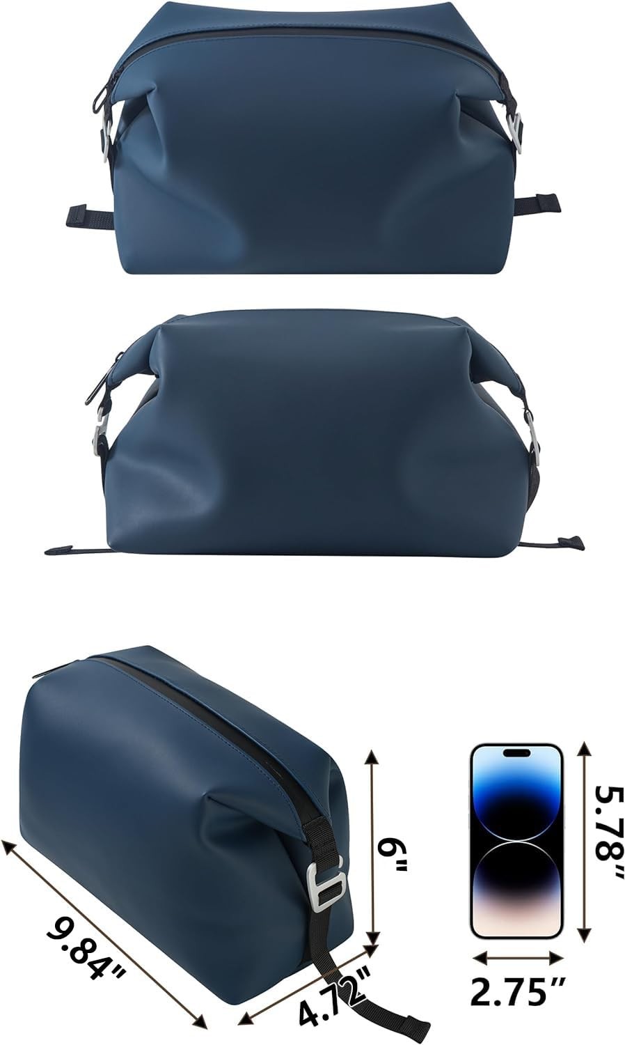 Large Silicone Toiletry Bag 4.5L 6x9.84in Waterproof Leakproof Navy Blue