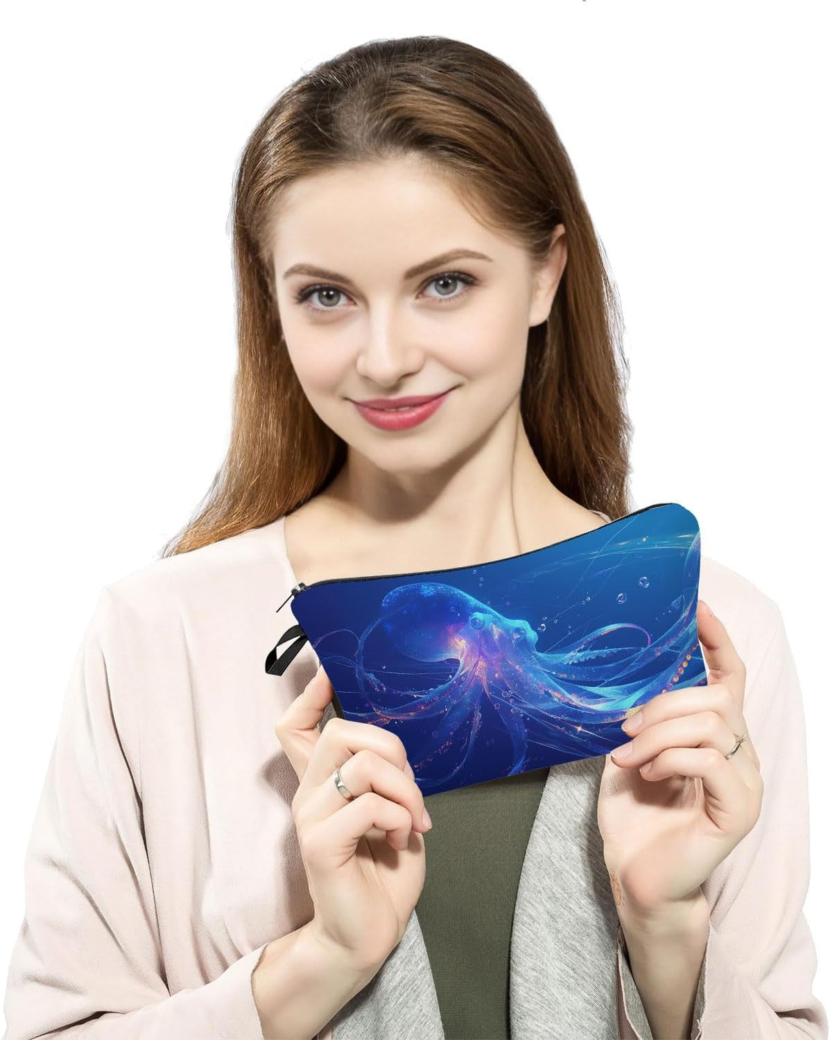Octopus Print Cosmetic Bag - Small Makeup & Toiletry Organizer, Travel-Friendly