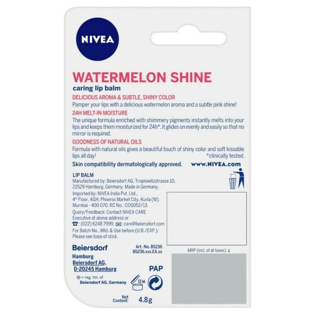 Watermelon Lip Balm - Hydrating 24 Hour Moisture Nivea 4.8g