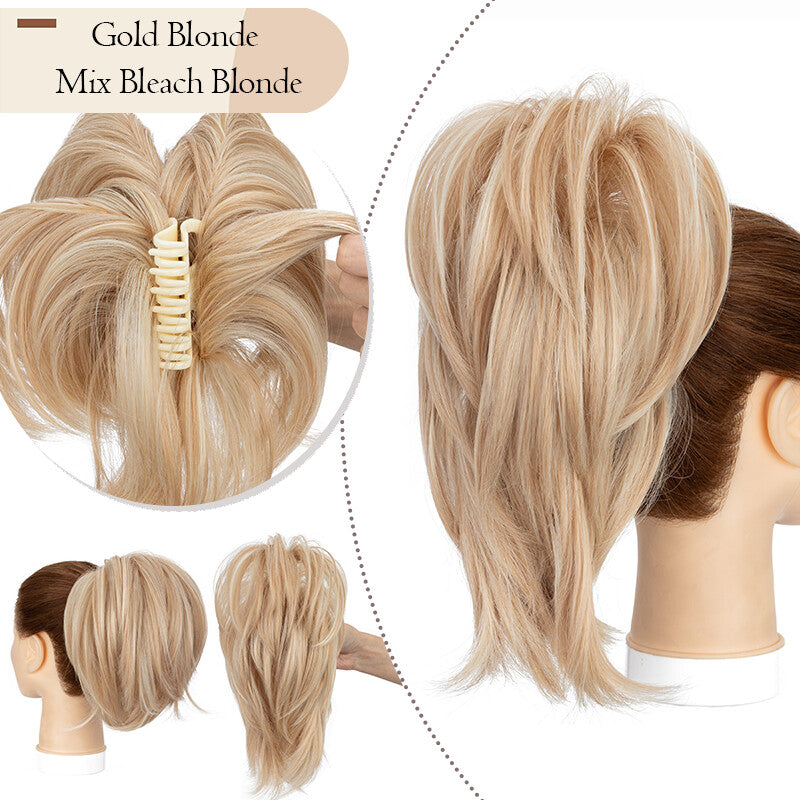 Messy Bun Scrunchie Hair Ponytail Claw Clip Updo Extensions - Thick Ombre