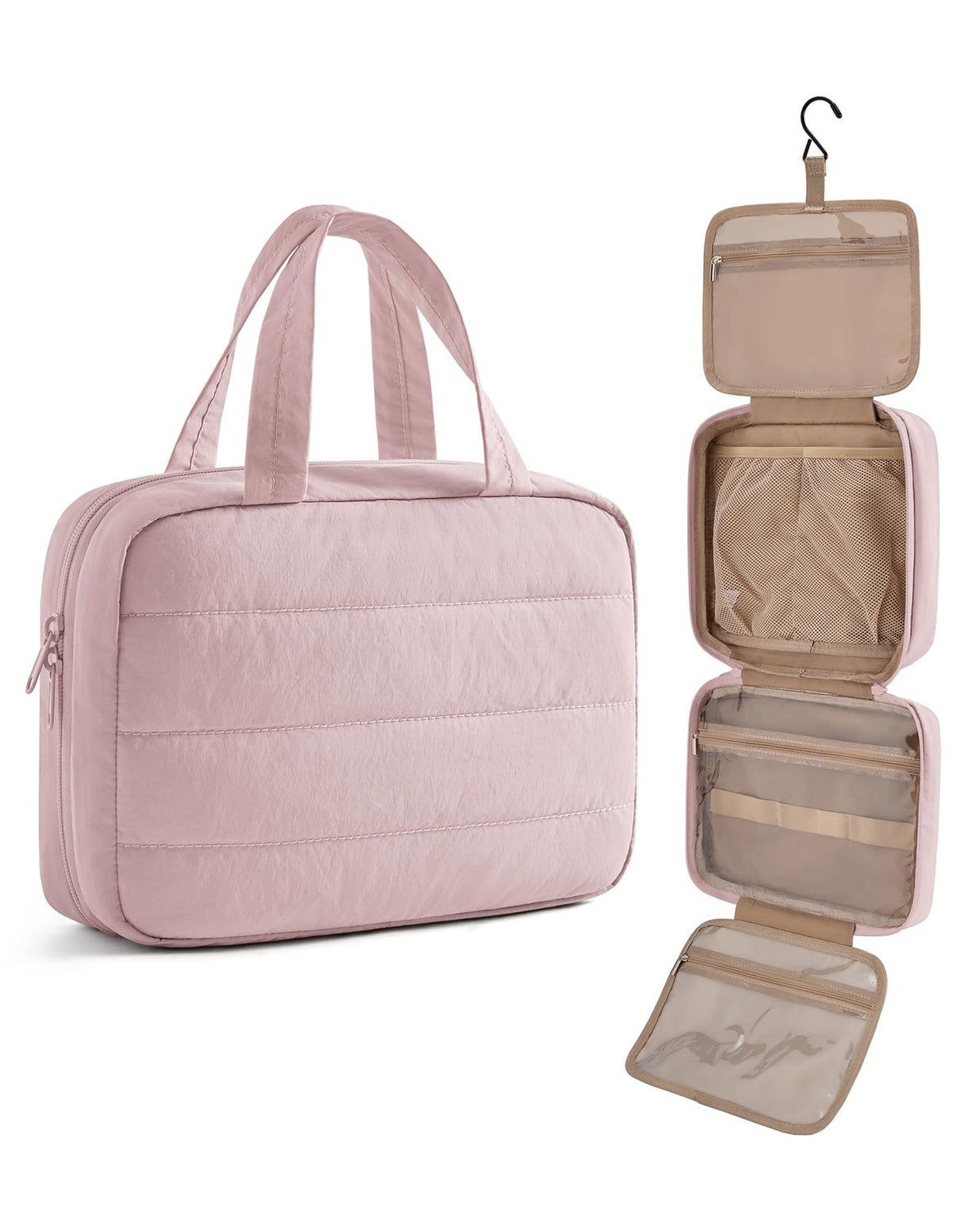 Travel Toiletry Bag with Hanging Organizer and Water-Resistant Fabric