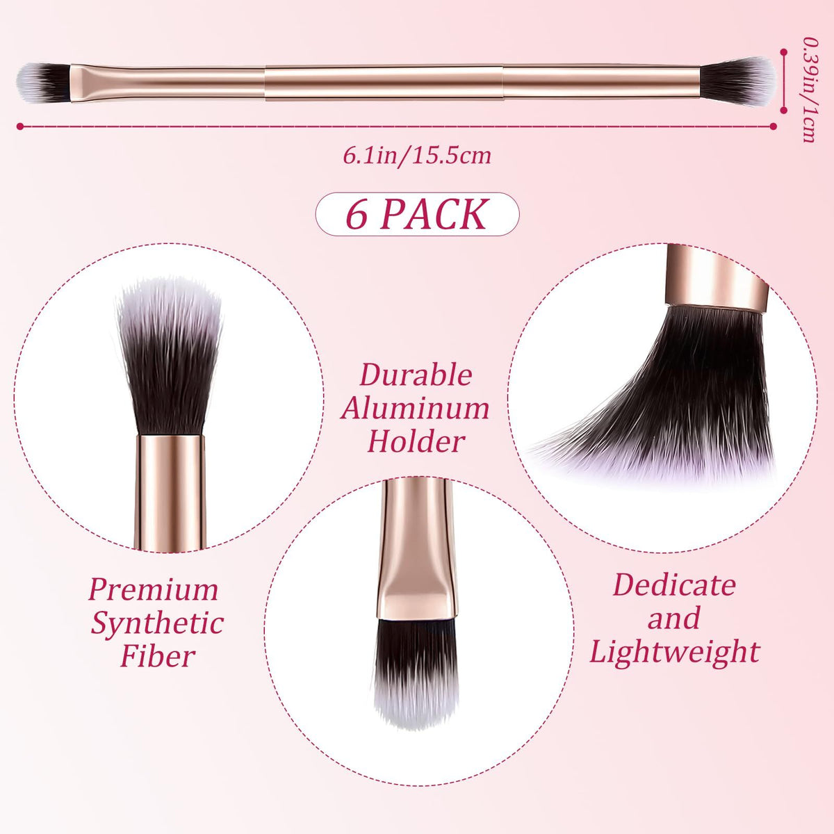 50 Pcs Double Ended Eyeshadow and Concealer Makeup Brushes - Rose Gold