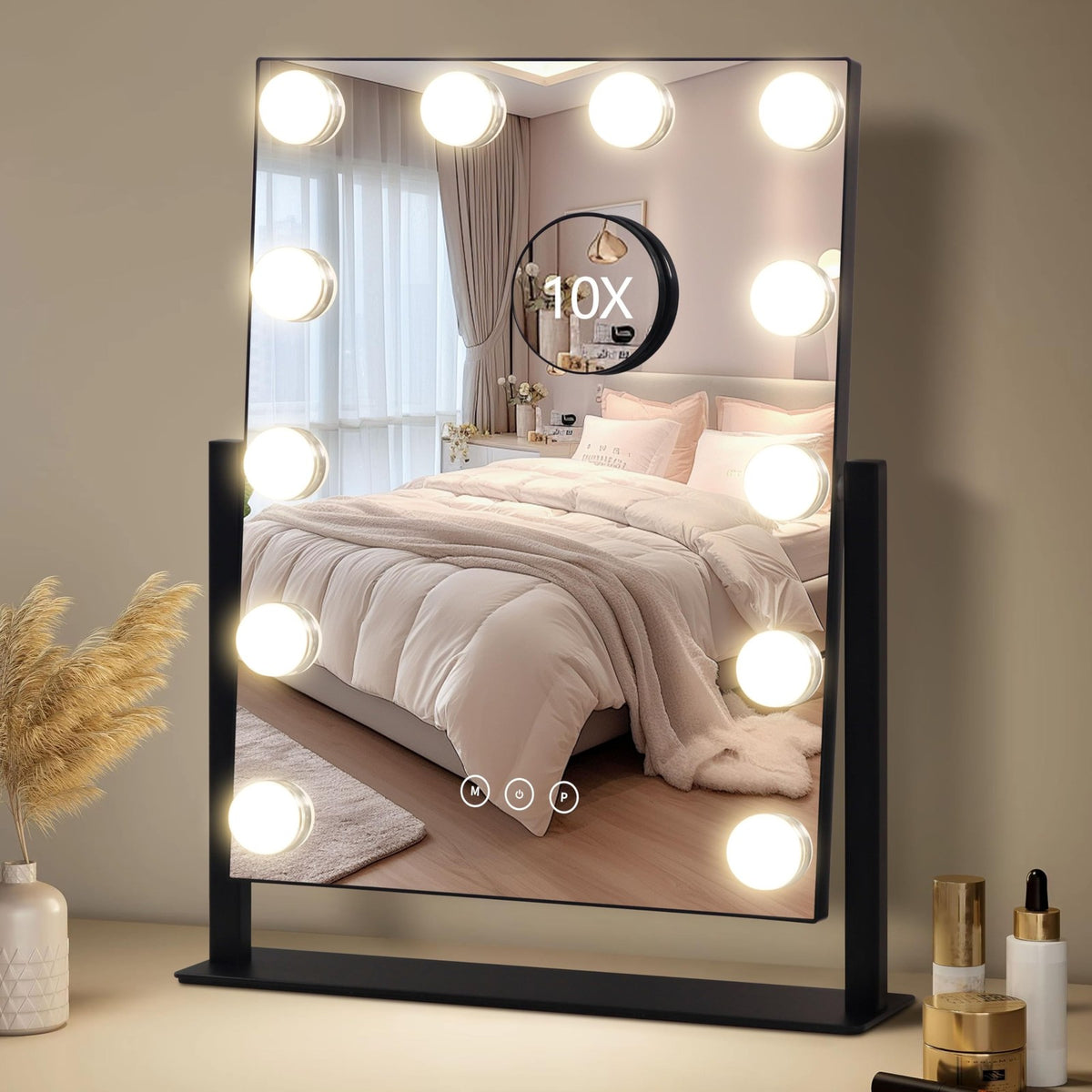 Lighted Makeup Mirror with 3 Color Modes, 10X Magnification, Touch Control