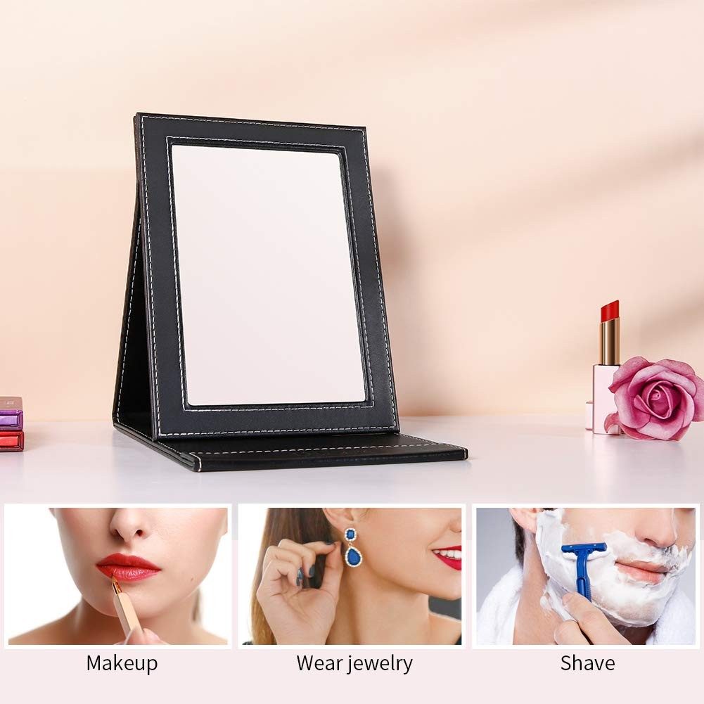 DUcare Folding Travel Mirror 6x8-Inch Portable Adjustable Desk Makeup Mirror Black