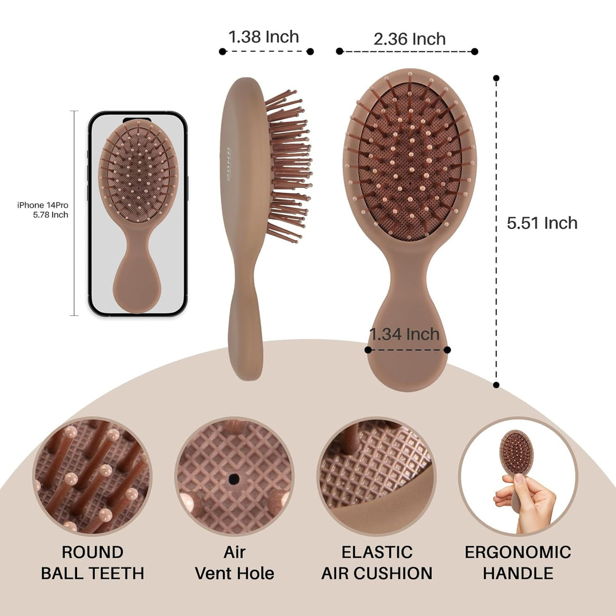 Mini Travel Hair Brush Cushion Paddle Detangler for Women Men Kids