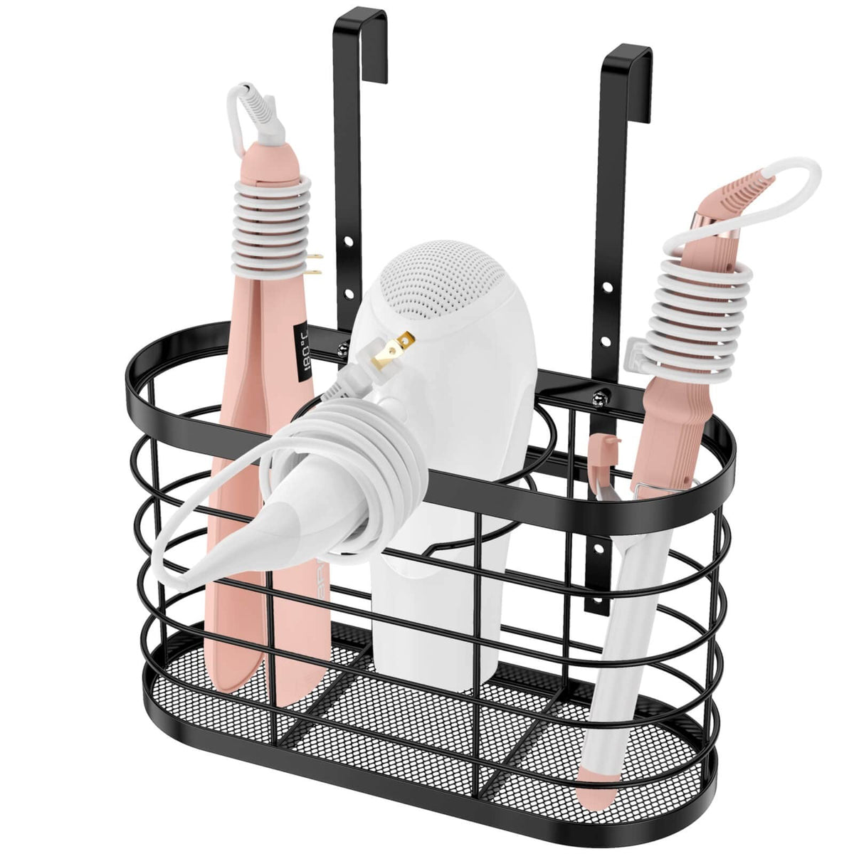 Adjustable Wall-Mount Hair Tool Organizer with 3 Compartments and Height Extension