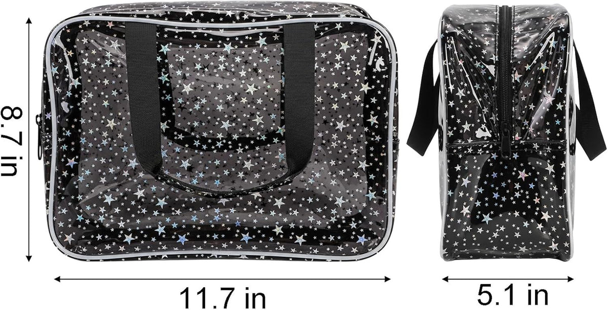 Waterproof Clear PVC Makeup Bag Set with Handle - 2 Pack for Travel & Storage