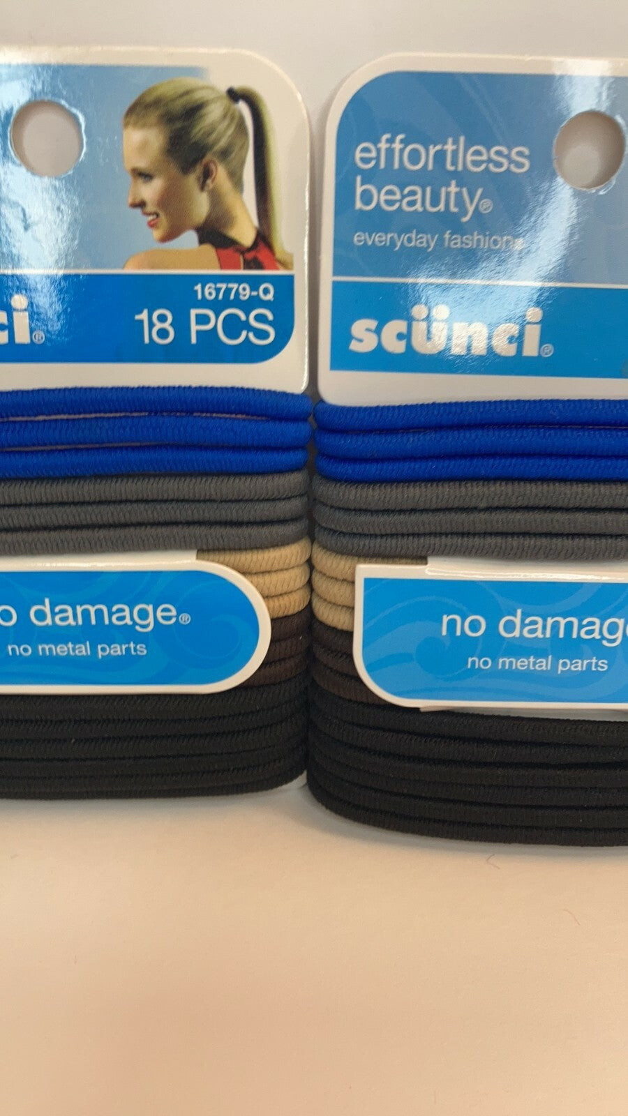 Scunci No Damage Metal Hair Ties Elastics Ponytail Holders Blue Grey
