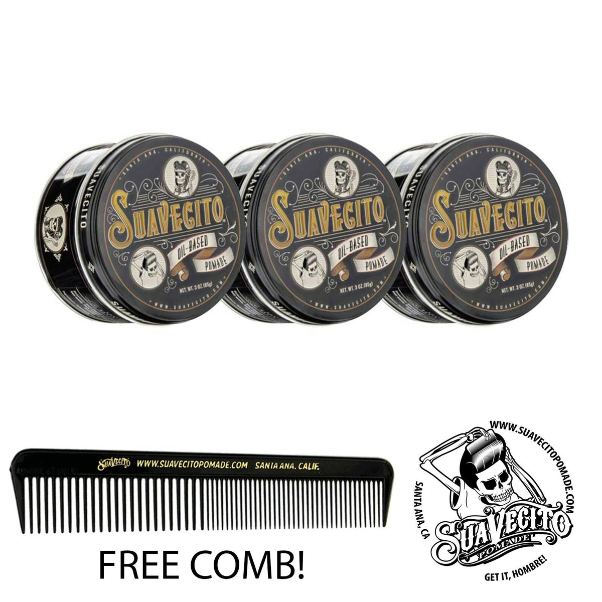 Suavecito Oil Based Pomade 3 oz Tin Can - Pack of 3 for Long-Lasting Hold