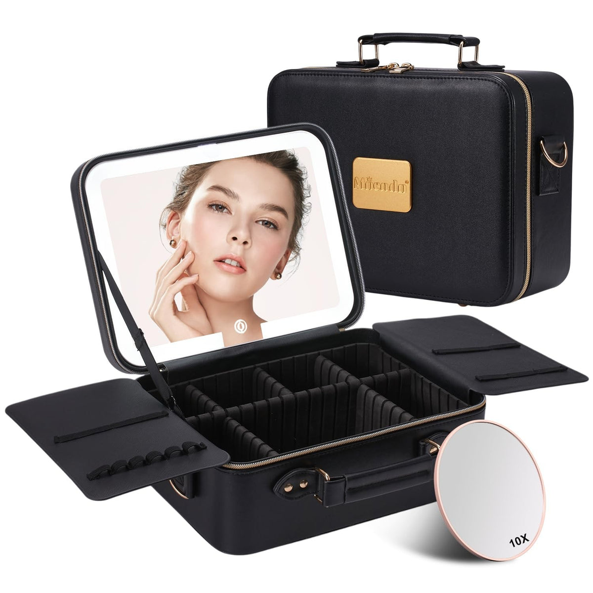 Travel Makeup Bag with LED Lighted Mirror, Waterproof Cosmetic Organizer