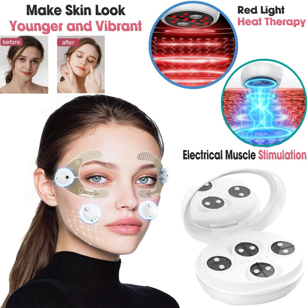 Microcurrent Red Light Therapy Eye & Facial Massager for Dark Circles & Skin Tightening