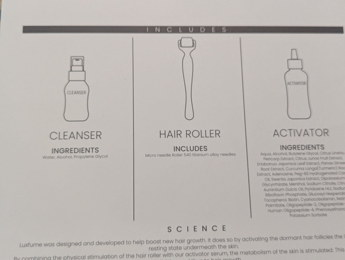 Luxfume Hair Growth Kit Cleanser Activator Roller