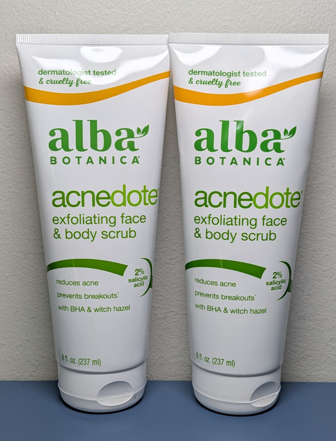 2-Pack Alba Botanica Acnedote Face Body Scrub 8 oz Salicylic Acid Exp