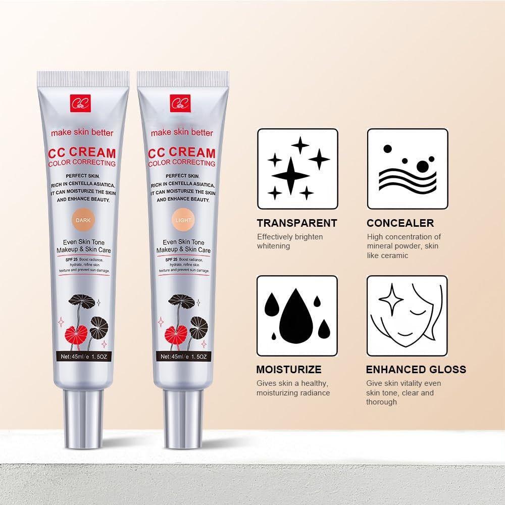Light Color Correcting CC Cream SPF 25 - Moisturizing Full Coverage Primer