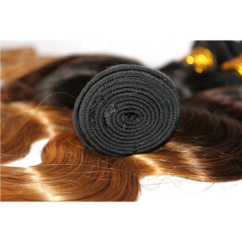100% Human Hair Weave: Ombre Body Wave 1 Bundle 14-20in (1B/4/27)