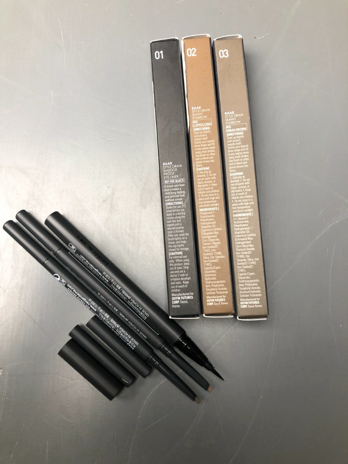 Eyebrow Pencil Trio - Skinny Draw Style, 3 Colors #01 Ink Black #02 Cappuccino #03 Urban Brown