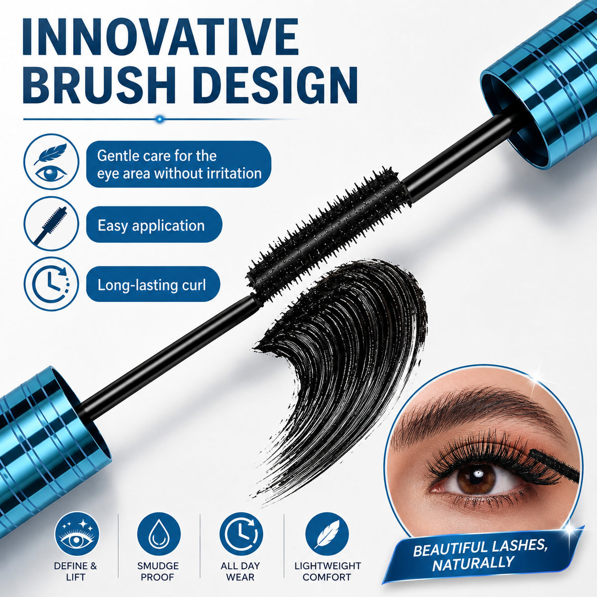 Waterproof Lash Mascara for Seniors & Older Women - Black, Volumizing & Lengthening