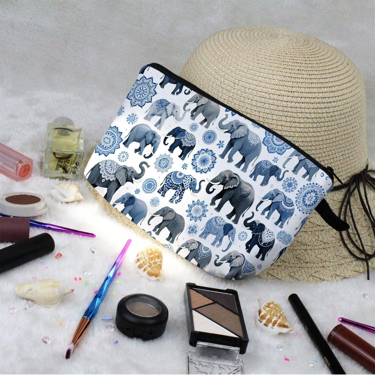 Elephant Makeup Bag Small Organizer Travel Cosmetic Pouch for Women