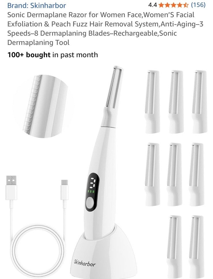 Sonic Dermaplane Razor for Women - Facial Exfoliation & Peach Fuzz Removal, 3 Speeds