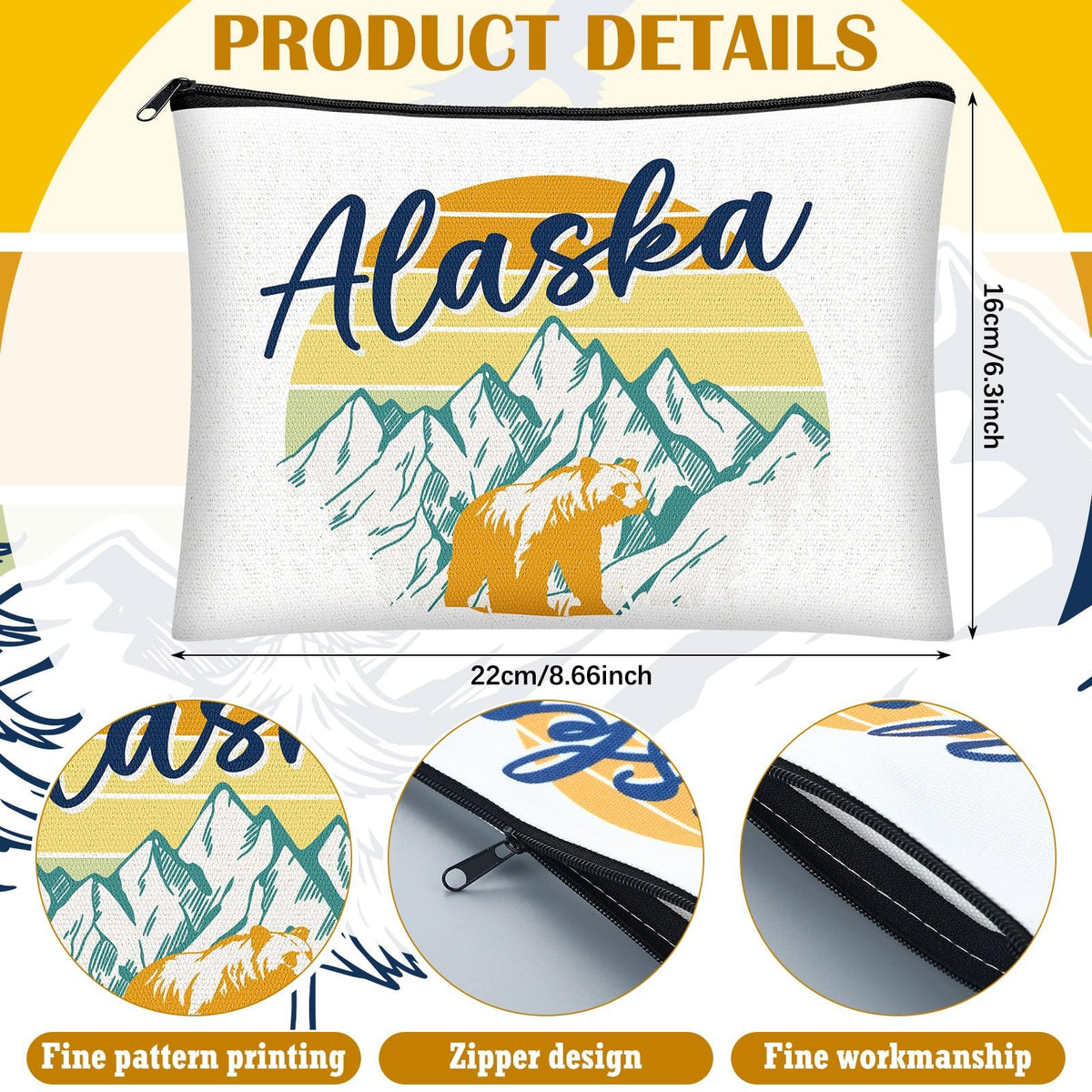 9-Pack Alaska Souvenir Cosmetic Bags Canvas Zipper Pouches Gift Set